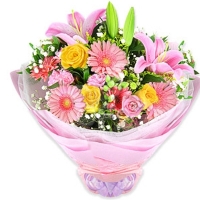 Pink and orange Seasonal Flowers Bouque